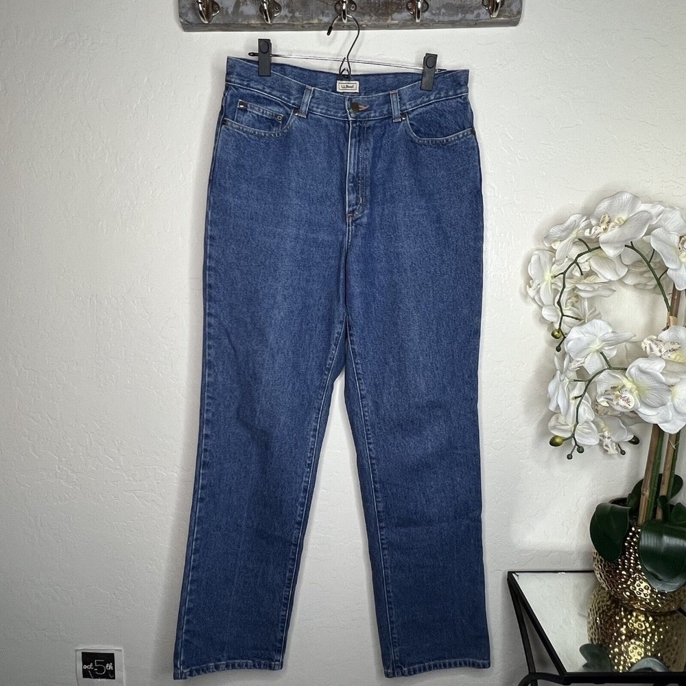 L.L.Bean Original Fit Straight Leg Jeans Medium Wash 100% Cotton Size 12 Tall